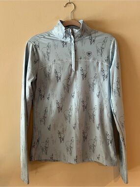 Ariat Light Blue Horse-Print Pullover Top